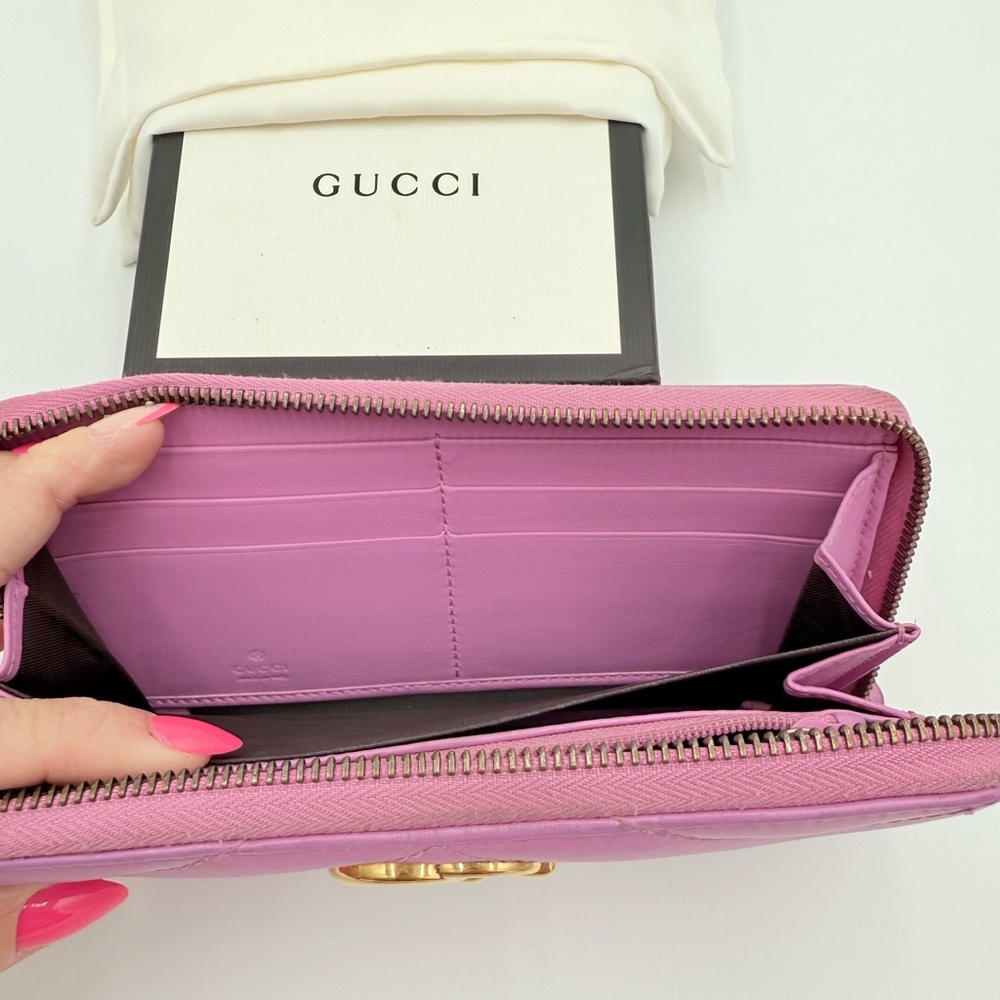 Gucci Pink Marmont Chevron Wallet with Gold Logo - Picture 6 of 10